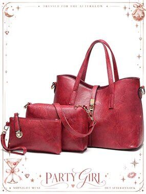 PU Leather Alligator Grain Satchel Shoulder Tote Bag 3-Piece Set